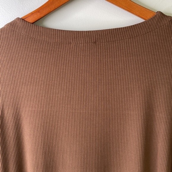 J Jill Wearever Ribbed Boat-Neck Brown Top Jersey Knit Tee Short Sleeve Normcore - Picture 6 of 14